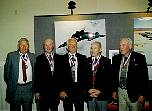 Oxcart pilots displaying Blackbird Laurels Medallions after being inducted into the Blackbird Laurels Fraternity,  an elite honor society  founded by  the Flight Test Historical Foundation. Left to Right: Frank Murray, Dennis Sullivan, Ken Collins, Mele Vojvodich, Jack Layton