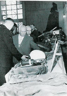 Soviet Premier Nikita Khrushchev at exhibit in Moscow: 